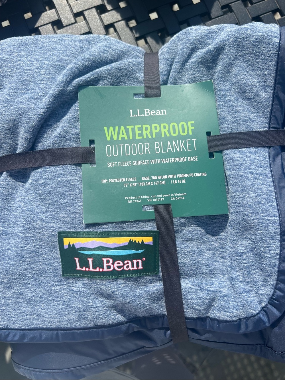 L.L.Bean Heather Blue Waterproof Outdoor Blanket